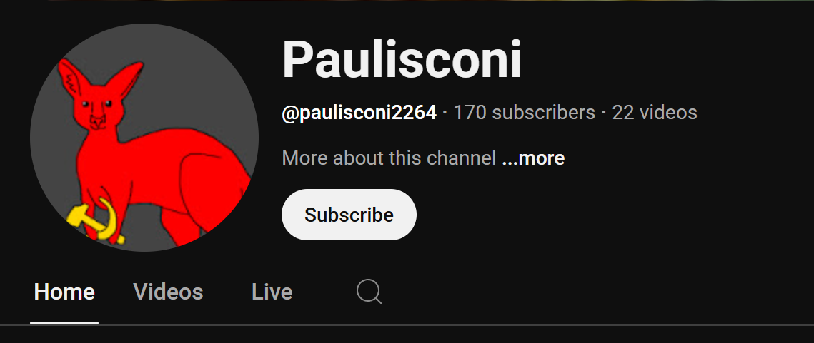 Screenshot from Paul Mulholland’s YouTube channel showing hammer-and-sickle imagery incorporated into the channel branding or on-screen layout.
